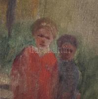 Színes Elemér (1886-?): Gyerekek az utcán (Tabán?). Olaj, vászon. Jelzett. Hátoldalán töredékes (BÁV...