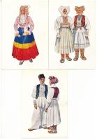 3 db RÉGI horvátországi népviseletes képeslap (Peljesac, Donja Kupcina, Jamnica) / 3 pre-1945 traditional Croatian and Dalmatian folklore art postcards
