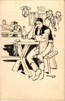 A vidéki népéletből, magyar folklór. Benyovszky rajza a "Szárnyaszegett madárká"-hoz. Bodócs L. kiadása / Hungarian folklore s: Benyovszky