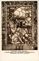 Budapest VI. Hotel Britannia szálloda, Szondy söröző, prof. Haranghy üvegfestménye a nótásteremben