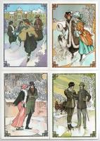 7 db modern téli olimpiai művészi képeslap (teljes sorozat), Philatelia Hungarica, vágott bélyegekkel, névérték 2 Ft / 7 modern Winter Olympics postcards (whole serie). Limited edition art postcards: Dudás L.