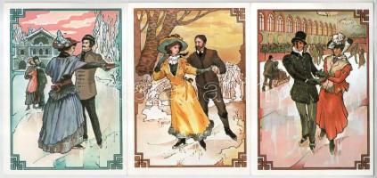 7 db modern téli olimpiai művészi képeslap (teljes sorozat), Philatelia Hungarica, vágott bélyegekke...