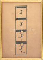 Török jelzéssel: Mozgó-kép. Tus, papír. Üvegezett fakeretben, 24×18 cm