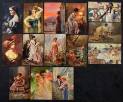 Kb. 104 db RÉGI művész motívum képeslap vegyes minőségben: hölgyek