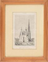 Szent-István székesegyház Bécsben. Acélmetszet, papír. Jelzett a metszeten. Kissé foltos. Üvegezett fakeretben, 15×10 cm