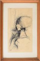 Olvashatatlan jelzéssel, XX. sz. második fele: Lány virággal. Tus, papír. Üvegezett fakeretben, 27,5×15 cm