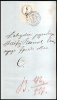 1857 Zalegerszeg, 12kr okmánybélyeg irattöredéken, "K. k. Comitatsgericht in Z. Egerszeg" ...