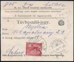 1911 Távbeszélőjegy Turul 1K bélyeggel
