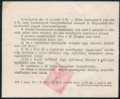 1911 Távbeszélőjegy Turul 1K bélyeggel
