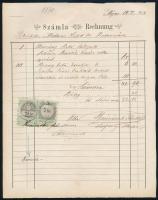 1872 Számla 25kr + 7kr okmánybélyeggel, a 25kr bélyegen a középrész elcsúszott