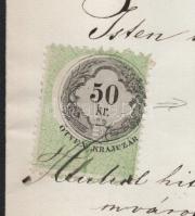 1871 Szucsán, Turóc vármegye, anyakönyvi kivonat másolata 50kr okmánybélyeggel, a bélyegen a középré...