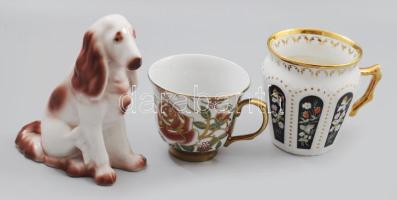 3 darab porcelán, Hollóházi kutya, Bohemia bögre, csésze, m: 14 cm alatt