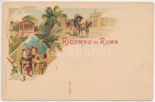 Roma, Rome; Ricordo, Pantheon, Tempio di Minerva. Müller &amp; Trüb Art Nouveau litho (EK)