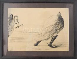 Jelzés nélkül: Vanitas (katona és a halál). Tus, papír. Üvegezett fakeretben. 24,5x34 cm