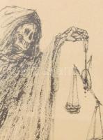 Jelzés nélkül: Vanitas (katona és a halál). Tus, papír. Üvegezett fakeretben. 24,5x34 cm