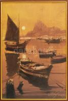 Bánfalvy Ákos (1943-): Hajók (kikötő), 2002. Olaj, farost, jelzett, fakeretben, 60x40 cm