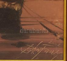 Bánfalvy Ákos (1943-): Hajók (kikötő), 2002. Olaj, farost, jelzett, fakeretben, 60x40 cm