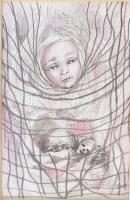 Bart (?) jelzéssel, XX. sz.vége/XXI sz. eleje: Gettó. Vegyes technika, papír, üvegezett fakeretben, 15x10 cm