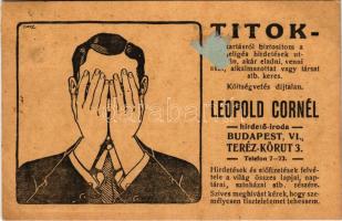 1921 Leopold Cornél hirdető iroda reklámja / Hungarian advertisement card s: Urtz (ragasztónyom / glue mark)