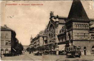 1927 Budapest IX. Központi Vásárcsarnok, kávéház, villamos. Szabó Sándor kiadása (EM)