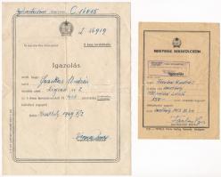 1949. "5 éves tervkölcsön" jegyzési igazolás + 1953. "Negyedik békekölcsön" jegyzési igazolás