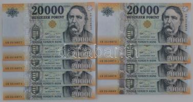 2016. 20.000Ft (9db) "GB" sorszámkövető T:UNC 2016. 20.000 Forint (9pcs) "GB" consecutive serial numbers C:UNC