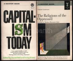 2 db angol nyelvű könyv: Vittorio Lanternari: The Religions of the Oppressed. A Study of Modern Messianic Cults. + Daniel Bell - Irving Kristol (szerk.): Capitalism Today. New York, 1965-1971, New American Library. Kiadói papírkötés, kissé viseltes állapotban.