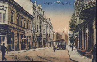 Szeged Kölcsey utca a Royal szállodával, Szatmári Géza kalapüzletével és Gottschall fodrászatával