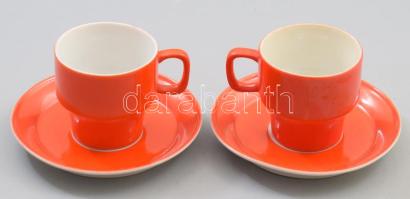 Hollóházi narancssárga 2 darab csésze alátéttel, jelzett.