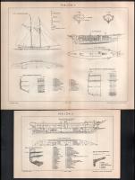 cca 1900 Hajós témájú illusztrációk: Hajók I-IV, Gőzhajók I-II, Ó-kori és barbár népek hajói, összes...