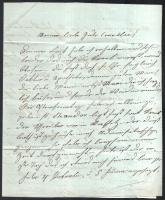 cca 1870-80 Blau (Sándor?) levele Gábor Kornélnak, két beírt oldal német nyelven, kissé töredékes viaszpecséttel, lap széle sérült