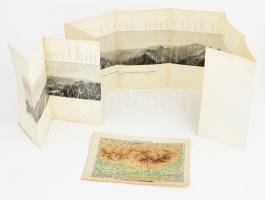 cca 1900 Magas-Tátra térképe, "Pallas Nagy Lexikona", Bp., Posner, 13x19,5 cm + A Magas-Tátra látóképe a Tengerszem csúcsról, Panorámakép a Rysy-ről, nyomtatvány, 24x127 cm/ cca 1900 The map of High Tatra Mountains, In: Pallas Lexicon, Bp., Posner, 13x19,5 cm + Panoramic view picture, print, from the Rysy peak, 24x127 cm