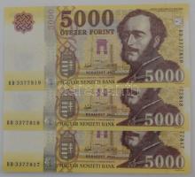 2017. 5000Ft (3x) sorszámkövetők "BD 3377817 - BD 3377819" T:UNC,AU