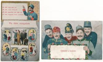 2 db RÉGI I. világháborús katonai művészlap / 2 pre-1945 K.u.k. military art postcards