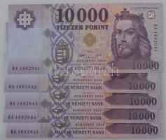 2019. 10.000Ft (5x) sorszámkövetők "HA 1692941 - HA 1692945" T:UNC,AU