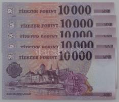 2019. 10.000Ft (5x) sorszámkövetők "HA 1692941 - HA 1692945" T:UNC,AU