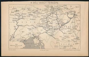 cca 1900 A déli vasút térképe, Pallas Nagy Lexikona, Bp., Pallas-ny, 12x19 cm