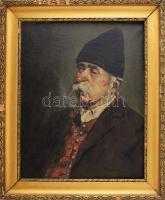Kasznár Ring Jenő (1875-1945): Pipázó férfi portréja. Olaj, vászon, jelzett. Dekoratív, sérült fakeretben, 50×40 cm