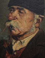 Kasznár Ring Jenő (1875-1945): Pipázó férfi portréja. Olaj, vászon, jelzett. Dekoratív, sérült faker...
