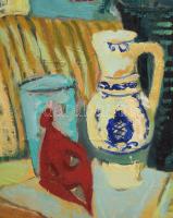 Ballagó Imre (1915-1997): Csendélet Zsolnay figurával (Török Imre terve). Olaj, farost, jelzett. Hát...