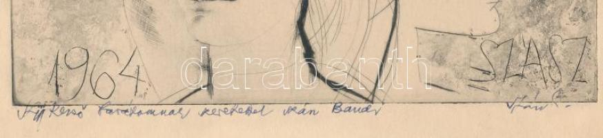 Szász Endre (1926-2003): Barátnők. Rézkarc, papír, jelzett és dedikált Szíj Rezső irodalomtörténészn...