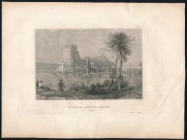 cca 1850 Dévény (Felvidék) várának romjai, Ruine von Schloss von Theben, acélmetszet, Hildburghausen, Kunstanstalt des Bibliographisches Institut, 10×15 cm