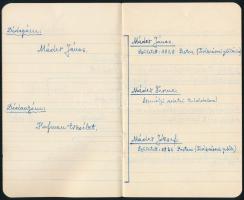 cca 1940 Máder-Anesini család családfája, kézzel írt, korabeli füzetben, kb. 28 sztl. oldal, jó álla...