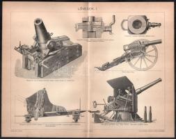cca 1900 Lövegek I-III. illusztrációk, Pallas Nagy Lexikon, 23x30 cmx3