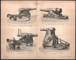 cca 1900 Lövegek I-III. illusztrációk, Pallas Nagy Lexikon, 23x30 cmx3