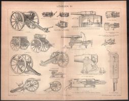 cca 1900 Lövegek I-III. illusztrációk, Pallas Nagy Lexikon, 23x30 cmx3