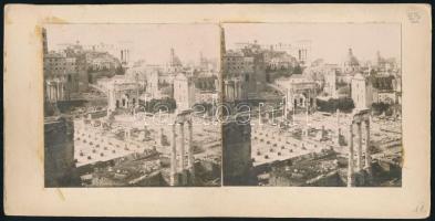 cca 1880-1900 Róma Forum Romanum (hátoldalán várostészlet, feltehetően Róma), kétoldalas sztereofotó, 9x18 cm
