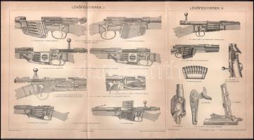 cca 1900 Lőfegyverek I-II. illusztrációk, Pallas Nagy Lexikon, 23x30 cm, 23x15 cm