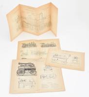 cca 1900 Lokomotivok I-II és Lokomobilok I-III. illusztrációk, Pallas Nagy Lexikon, 23x48 cm és 15x23 cm közötti méretben.