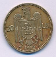 Románia 1930. 20L Ni-sárgaréz "II. Károly" T:VF patina Romania 1930. 20 Lei Ni-Brass "Carol II" C:VF patina Krause KM#51